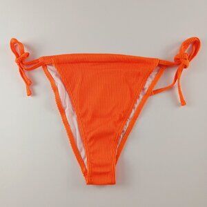 Missguided Women's Ribbed Minimal Bikini Bottom Size 10 Orange Side Ties Swim